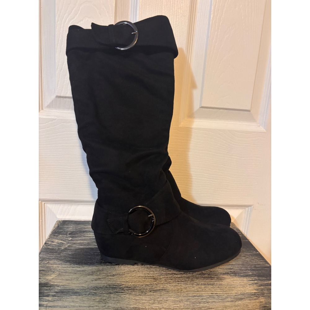 Dream Pairs Womens Black Faux Suede Slouchy Knee High Buckle Boots Size 7.5